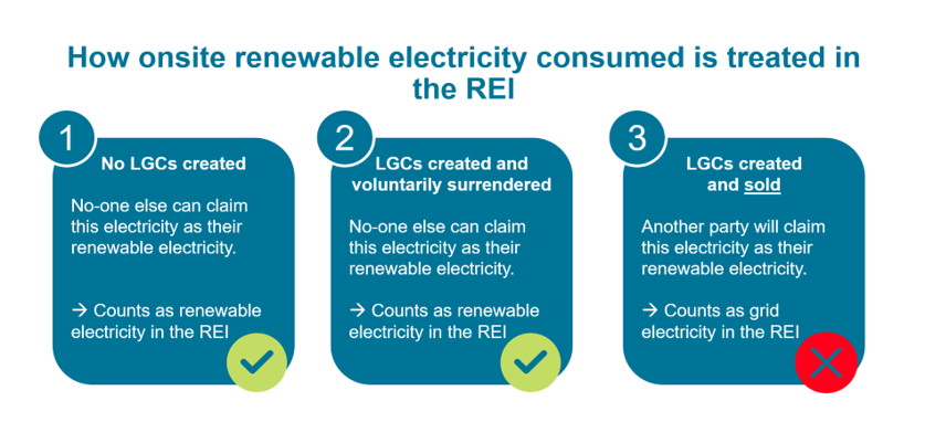How onsite renewable electricity consumed is treated in the REI