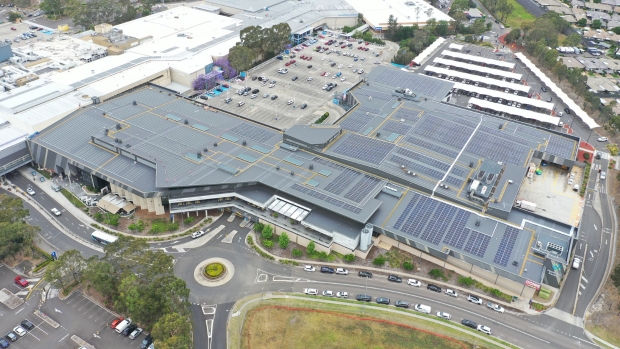 Aerial view of shopping centre roof