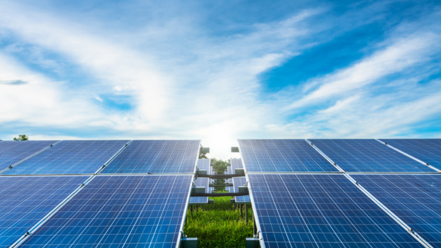photovoltaic solar panels with clear blue sky