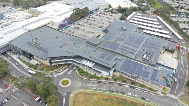Aerial view of shopping centre roof
