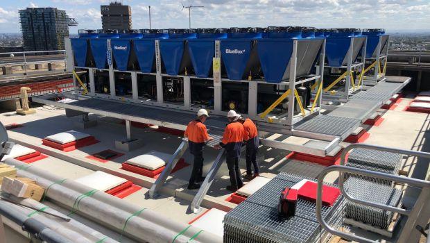 McKell building HVAC installation aerial view